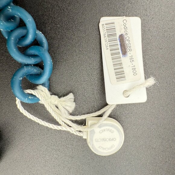 Ops! Objects Chain Bracelet Blue With Heart Houndstooth Pendant Toggle Closure I - Picture 5 of 7